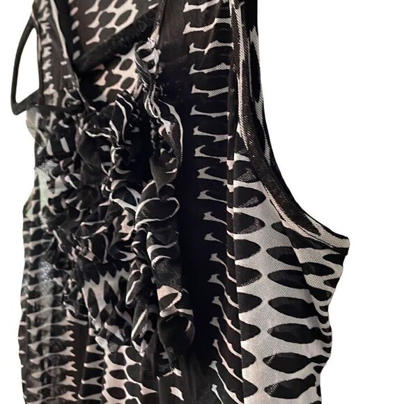 The Limited black and white print ruffle front sleeveless semi sheer S - Picture 6 of 14